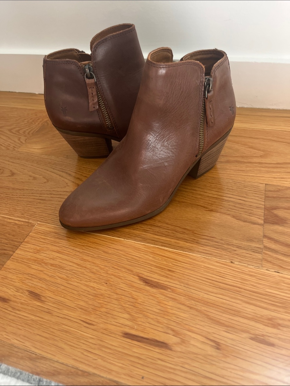 Frye Brown Leather Side-Zip Ankle Booties